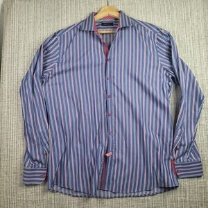 Sand Shirt Mens 43 Blue Red‎ White Striped Button Up Long Sleeve Dress Casual